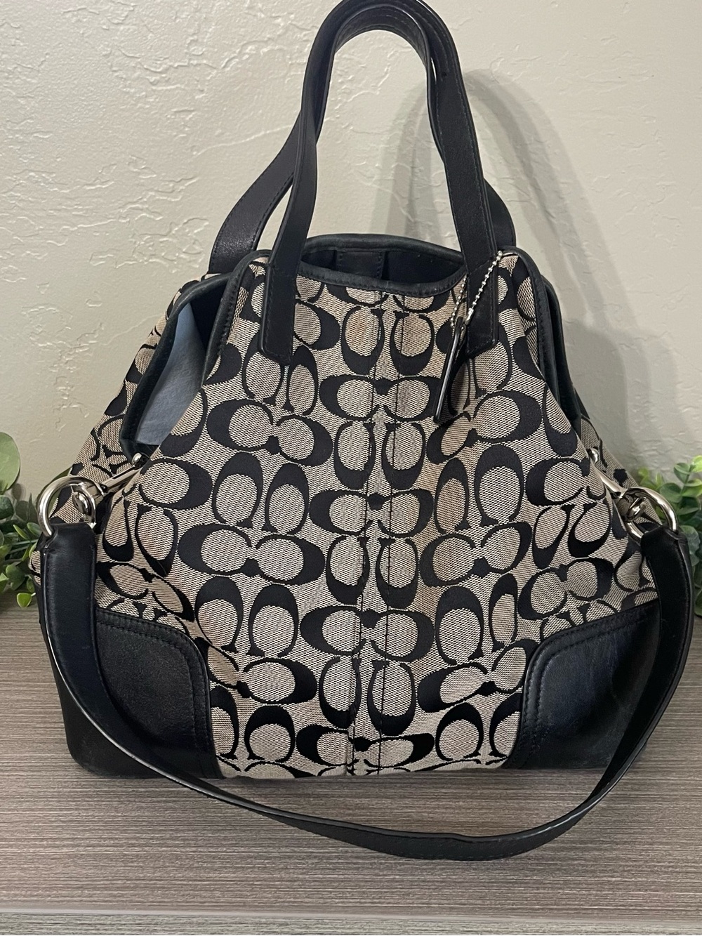 Coach Signature Hadley Hobo Shoulder Bag Handbag Y2k Black Canvas